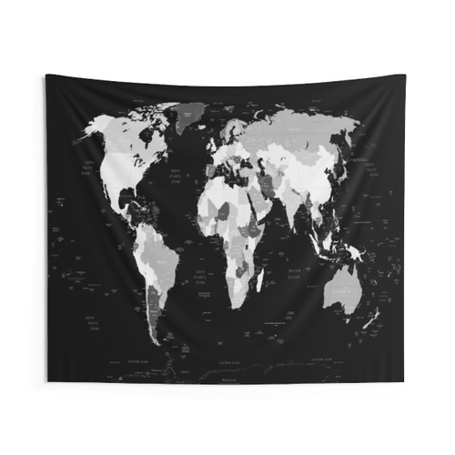 Monochromatic World Map Tapestry