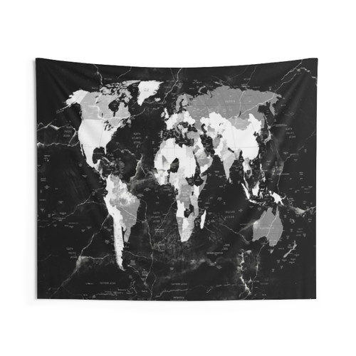 World Map Tapestry - Monochromatic Wall Art