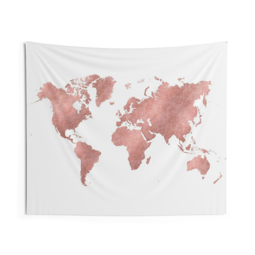 Rose Gold World Map Tapestry
