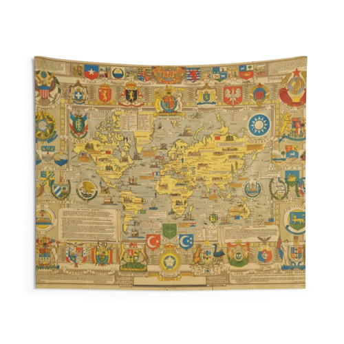 Vintage World Map Tapestry - United Nations Global Design