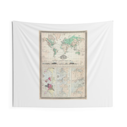 Vintage 1870 Physical & Climate Map of The World Tapestry