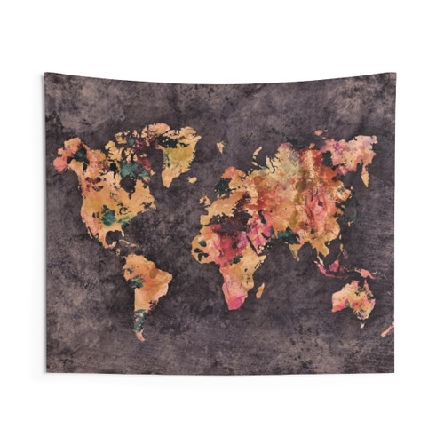 Colorful World Map Tapestry