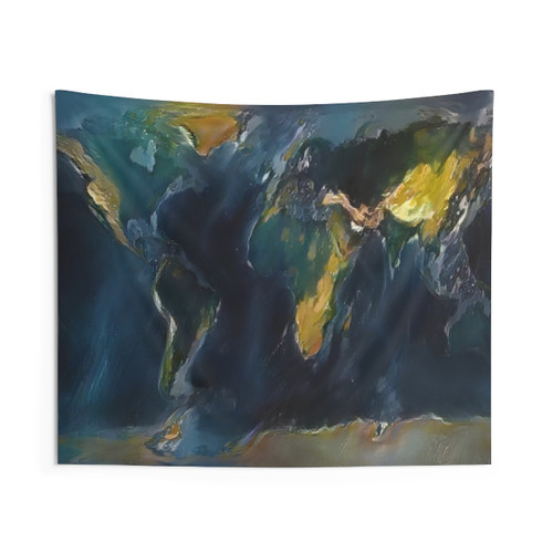 Topographic World Map Abstract Art Tapestry