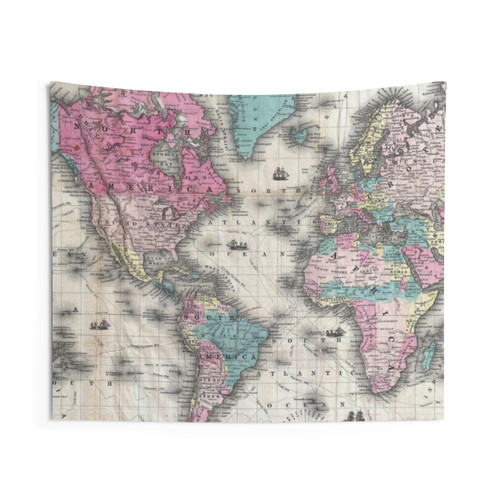 Vintage World Map (1852) Tapestry Wall Art