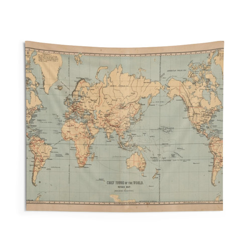 Vintage World Map Tapestry (1867)