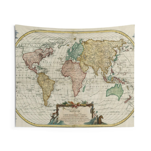 Vintage 1782 Historical World Map Tapestry
