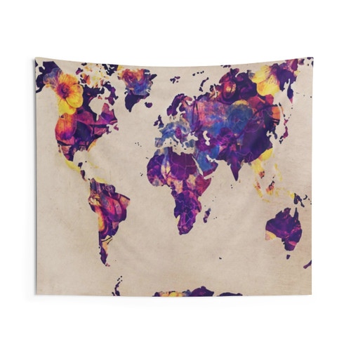 Colorful World Map Tapestry