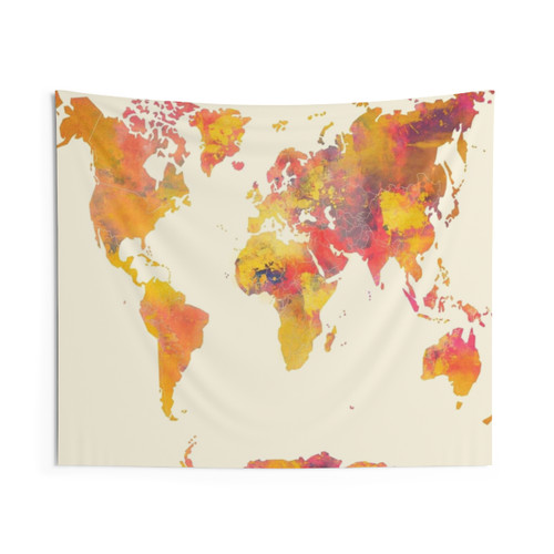 Typographic world map tapestry
