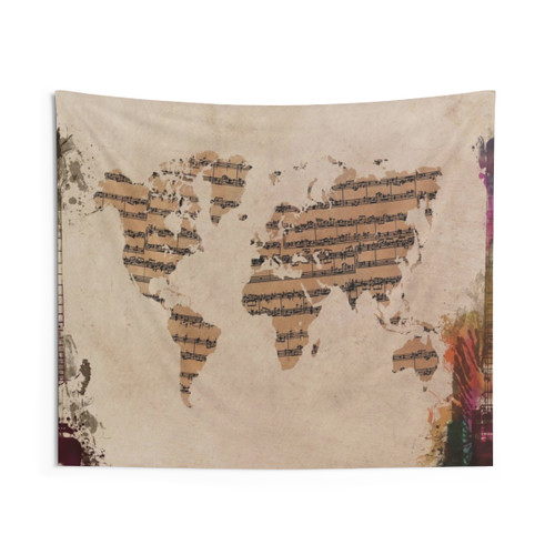 Colorful Music World Map Tapestry