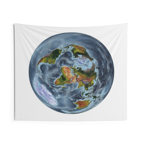 World Relief Map Tapestry - Two-Point Equidistant Projection