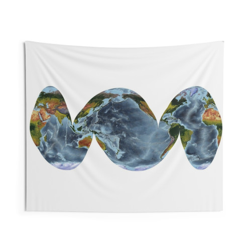 World Relief Map Tapestry with Goode Homolosine Ocean Design
