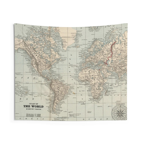 Vintage World Map Tapestry - 1893 Historical World Atlas Print