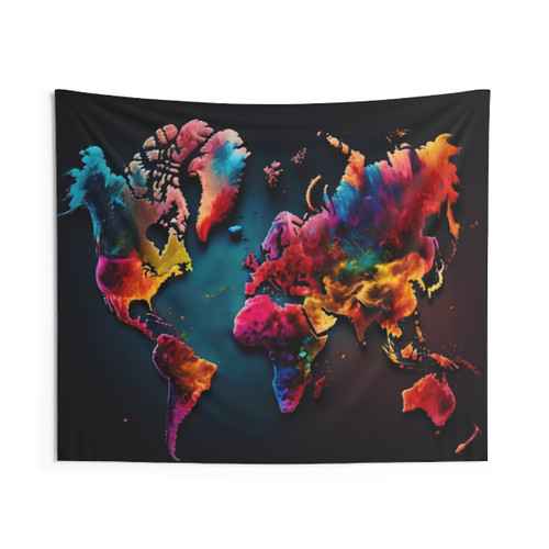 Colorful World Map Tapestry