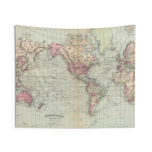 Vintage World Map Tapestry (1874)