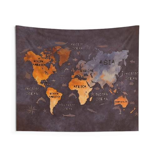 Vintage World Map Tapestry Wall Hanging