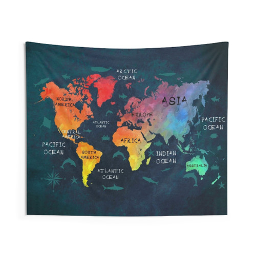 Colorful World Map Tapestry
