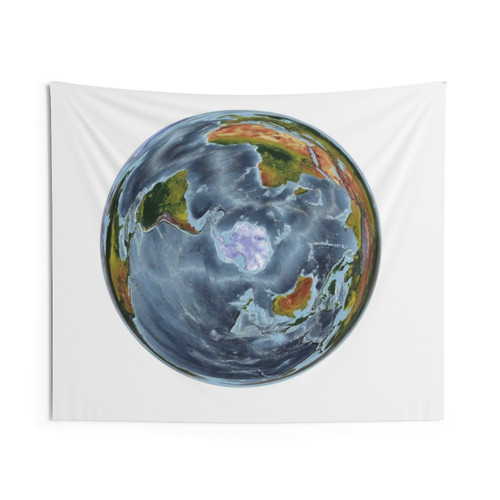 World Relief Map Tapestry showing land and oceans