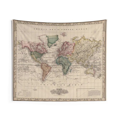Vintage World Map Tapestry (1833)