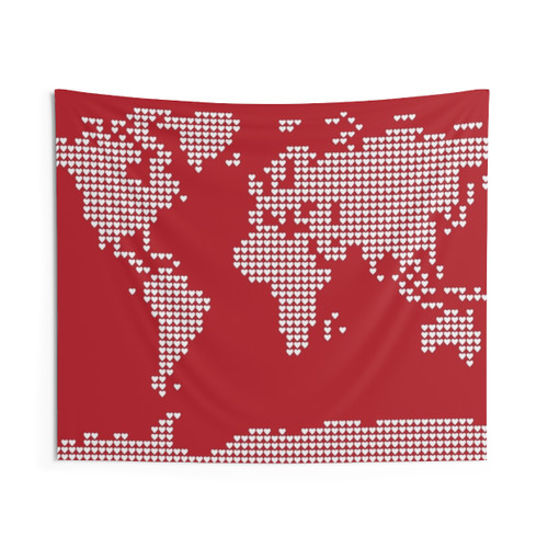World Map Hearts Tapestry - Contemporary Wall Art