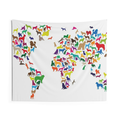 Dogs World Map Tapestry Wall Hanging