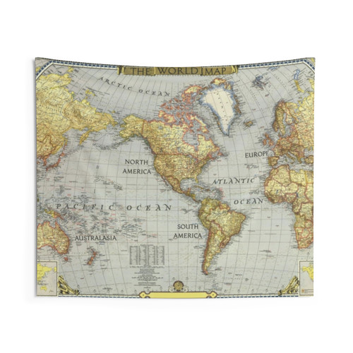 4K Vintage Map of the World Tapestry