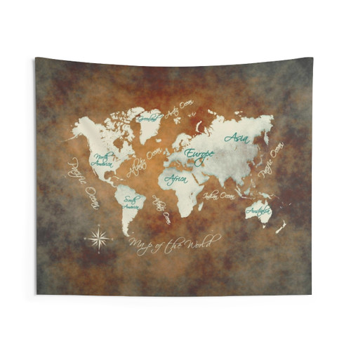 Vintage world map tapestry for adventure lovers