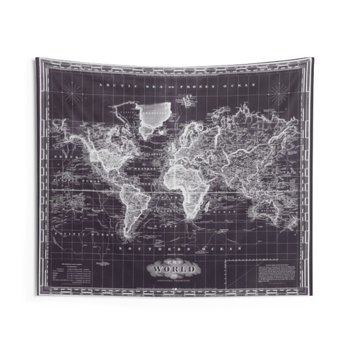 Vintage World Map Tapestry in Purple and White