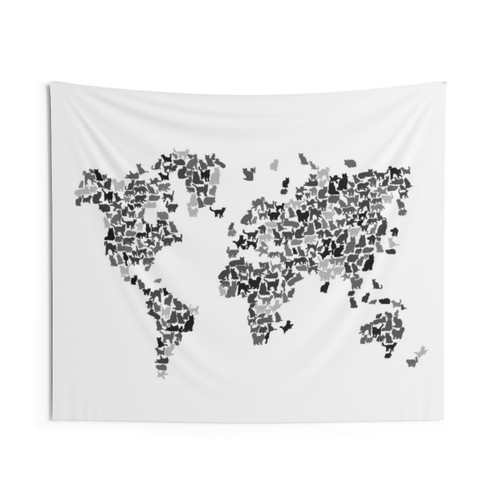 Cats World Map Tapestry - Typographic World Map Wall Art
