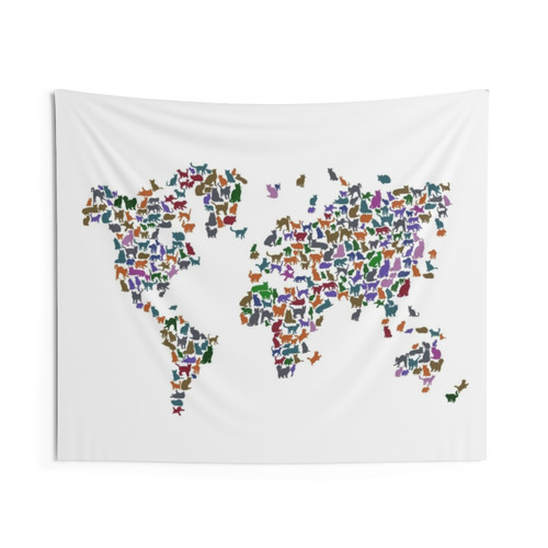 Cats World Map Tapestry - Typographic Wall Hanging