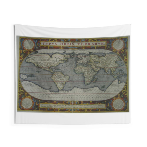 Vintage World Map (1595) Tapestry - Historical Geography Art