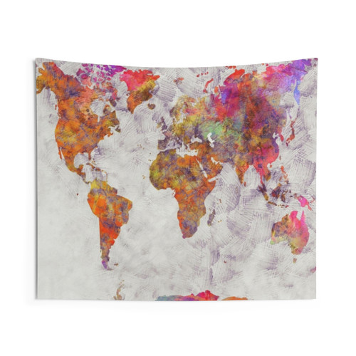 54-Color World Map Tapestry