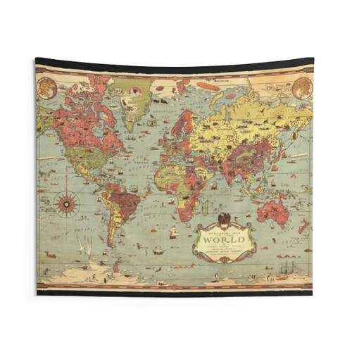 Vintage World Map Tapestry Wall Hanging