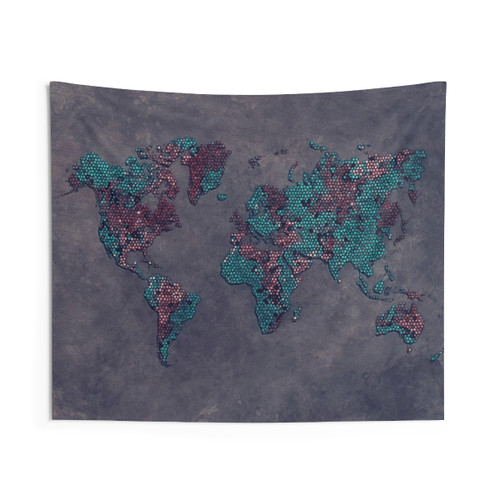 Green Mosaic World Map Tapestry