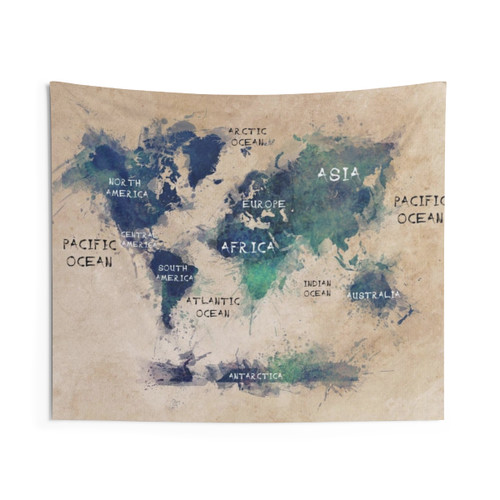 World map tapestry wall hanging