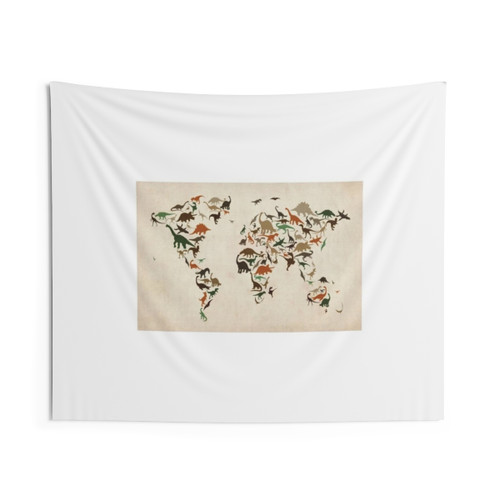 Dinosaur World Map Tapestry Wall Art