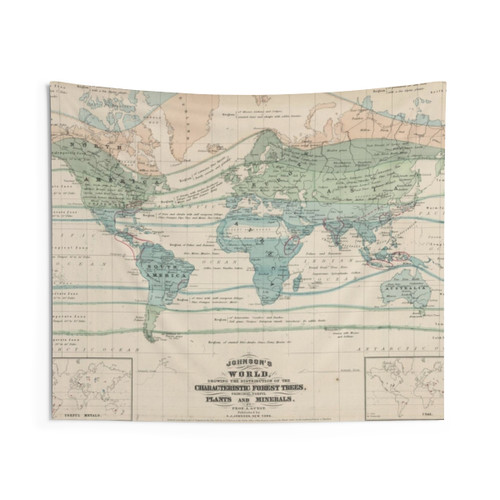 Vintage World Forest Map Tapestry