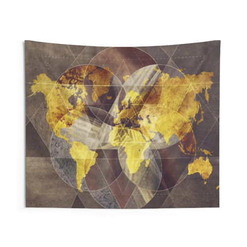 World Map Tapestry with Sacred 35 Inspirational Design