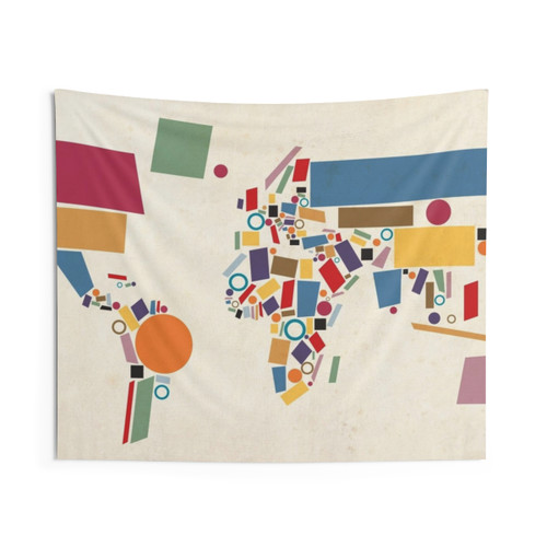 Geometric World Map Abstract Tapestry