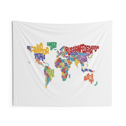 Typographic World Map Tapestry