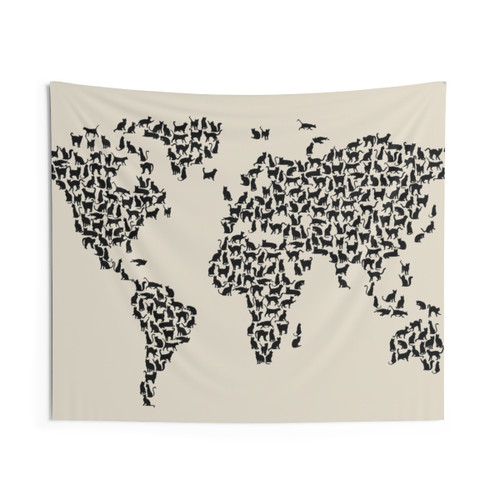 Cats World Map Tapestry - Decorative Wall Hanging
