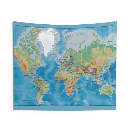 Detailed Topographic World Map Tapestry