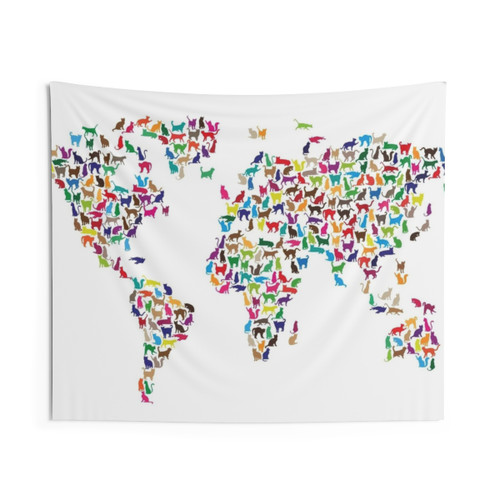Cats World Map Tapestry Wall Hanging