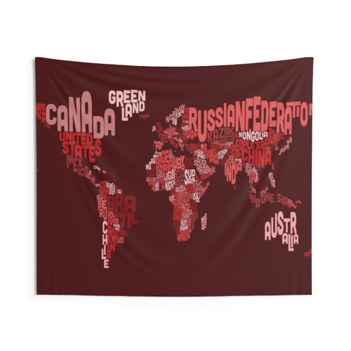 Text Map of the World Tapestry Wall Hanging