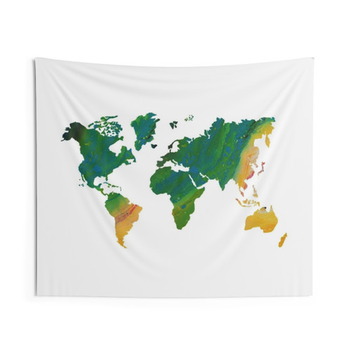 Green World Map Continents Tapestry