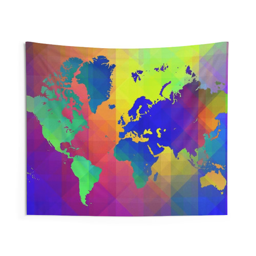 Colorful World Map Tapestry - Watercolor Design