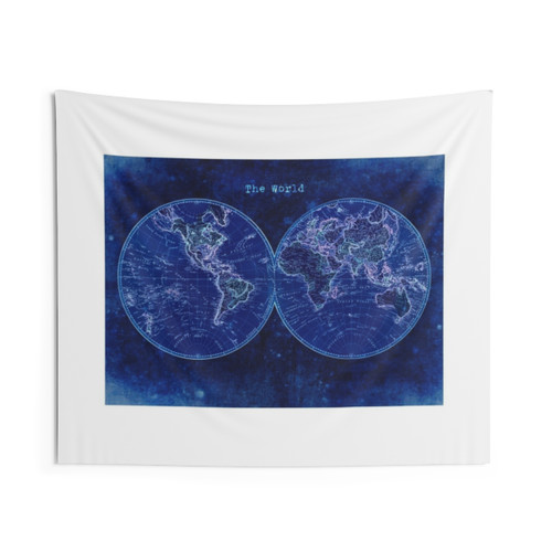 Negative World Map Tapestry Wall Art