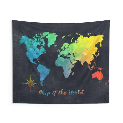 Colorful World Map Tapestry