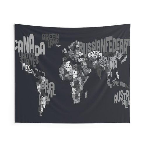 Typographic World Map Tapestry