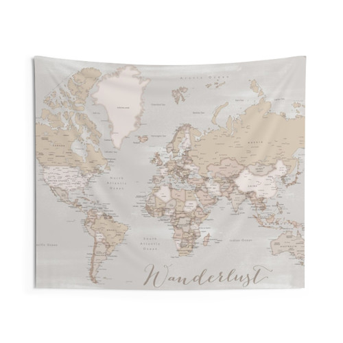 Rustic World Map Tapestry for Wanderlust Decor