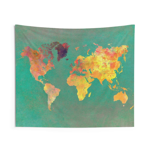 Colorful World Map Tapestry Wall Hanging